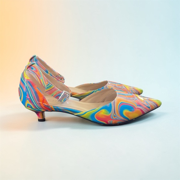 Aachcol Shoes - Women's Multicolor Swirl Pointed-Toe Kitten Heel Pumps